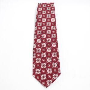 Vintage Leonardo Qiana Tie Mens 55 in Burgundy White Nylon Geo Medallion Wide